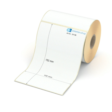 Etikett 102 x 152 mm - Transferpapier weiß permanent - 250 Etiketten pro Rolle - 25 mm Hülse 
