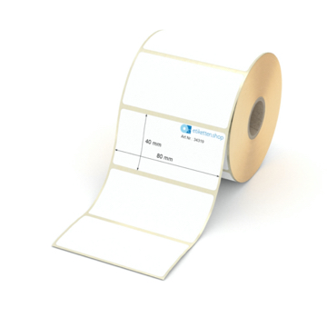 Etikett 80 x 40 mm - Thermopapier weiß leicht ablösbar - 900 Etiketten pro Rolle - 25 mm Hülse 