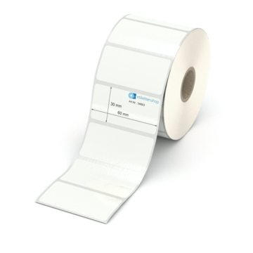 Etikett 60 x 30 mm - PE-Folie weiß permanent - 1200 Etiketten pro Rolle - 25 mm Hülse 