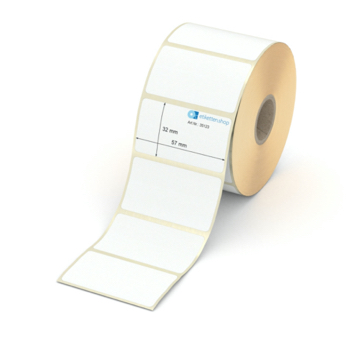 Etikett 57 x 32 mm - Transferpapier weiß leicht ablösbar - 1100 Etiketten pro Rolle - 25 mm Hülse 