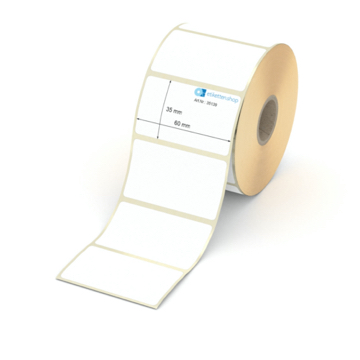 Etikett 60 x 35 mm - Thermopapier weiß permanent - 1000 Etiketten pro Rolle - 25 mm Hülse 