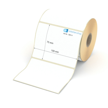 Etikett 100 x 75 mm - Thermopapier weiß permanent - 500 Etiketten pro Rolle - 25 mm Hülse 