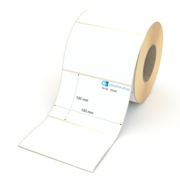 Etikett 150 x 100 mm - Thermopapier weiß permanent - 1100 Etiketten pro Rolle - 76 mm Hülse 