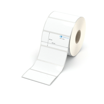 Etikett 63 x 30 mm - Polyester weiß permanent - 1200 Etiketten pro Rolle - 25 mm Hülse 