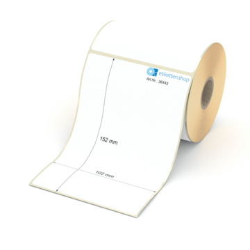 Etikett 102 x 152 mm - Thermopapier weiß leicht ablösbar - 250 Etiketten pro Rolle - 25 mm Hülse 
