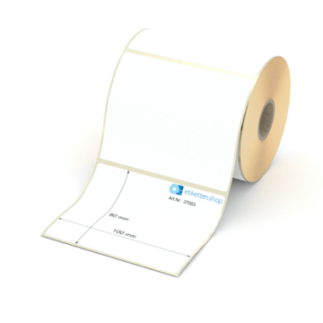 Etikett 100 x 80 mm - Thermopapier weiß leicht ablösbar - 450 Etiketten pro Rolle - 25 mm Hülse 