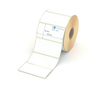 Etikett 68 x 34 mm - Thermopapier weiß permanent - 1000 Etiketten pro Rolle - 25 mm Hülse 