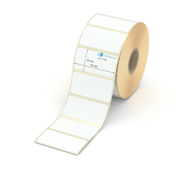 Etikett 50 x 25 mm - Transferpapier weiß permanent - 1400 Etiketten pro Rolle - 25 mm Hülse 