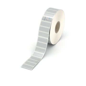 Etikett 25 x 10 mm - Polyester silbern permanent - 3000 Etiketten pro Rolle - 25 mm Hülse 