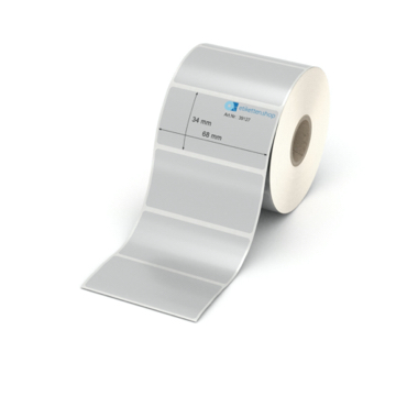 Etikett 68 x 34 mm - Polyester silbern permanent - 1000 Etiketten pro Rolle - 25 mm Hülse 