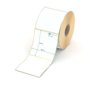 Etikett 58 x 60 mm - Thermopapier weiß permanent - 600 Etiketten pro Rolle - 25 mm Hülse 