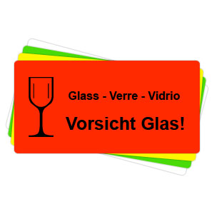 Versandaufkleber - Vorsicht Glas - V020 51x25 mm - leuchtrot
