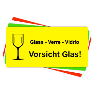Versandaufkleber - Vorsicht Glas - V020 51x25 mm - leuchtgelb