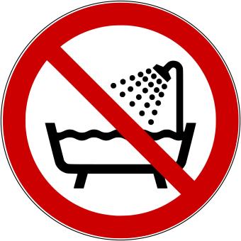 P026 - Verbot dieses Gerät in der Badewanne,Dusche oder über mit Wasser gefülltem Becken zu benutzen - selbstklebend 