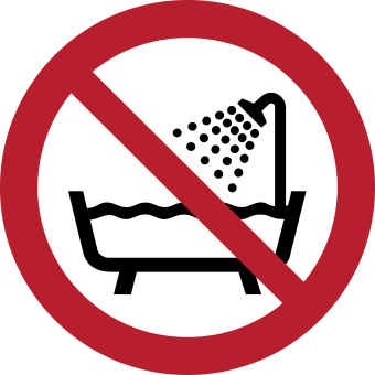 P026 - Verbot dieses Gerät in der Badewanne,Dusche oder über mit Wasser gefülltem Becken zu benutzen - selbstklebend 