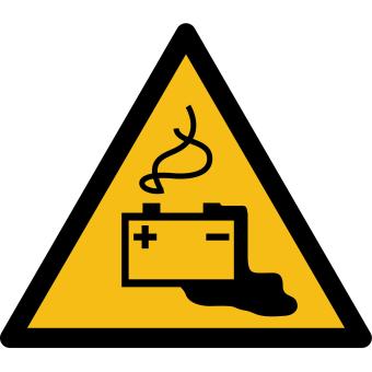 W026 - Warnung vor Gefahren durch das Aufladen von Batterien - selbstklebend gelb-schwarz - 150 mm Seitenlänge
